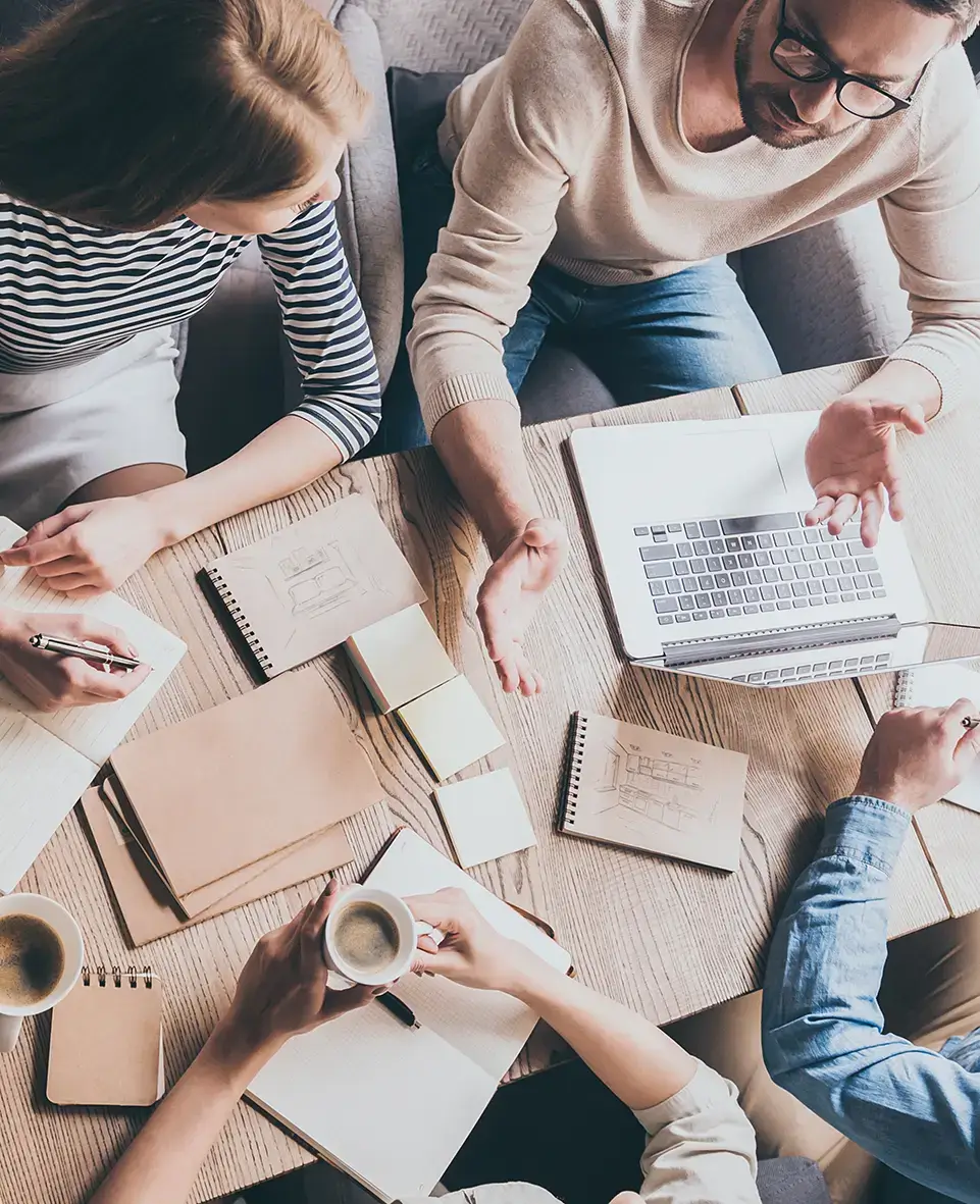 Overhead shot of a meeting in progress